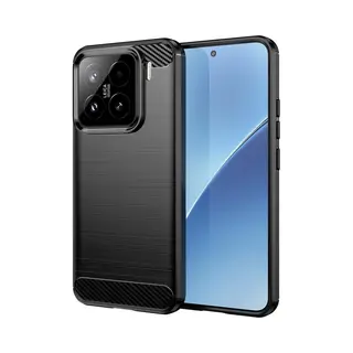 MobyDefend Hoesje - Geschikt Voor Xiaomi 15 - Tpu Backcover - Geborstelde Metaal & Carbon-Look - Zwart