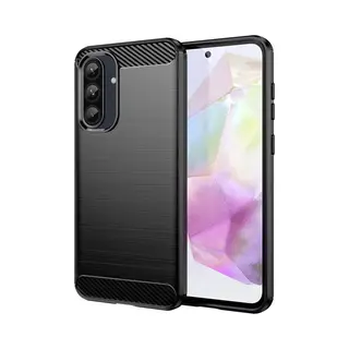 MobyDefend Hoesje - Geschikt Voor Samsung Galaxy A36 / Galaxy A56 - Tpu Backcover - Geborstelde Metaal & Carbon-Look - Zwart