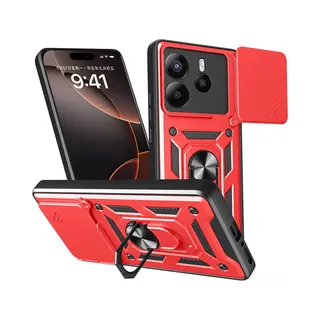 MobyDefend Hoesje - Geschikt Voor Xiaomi Redmi Note 14 5G - Pantsercase Met Draaibare Ring - Rood
