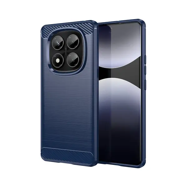 MobyDefend Hoesje - Geschikt Voor Xiaomi Redmi Note 14 Pro 4G - Tpu Backcover - Geborstelde Metaal & Carbon-Look - Blauw thumbnail