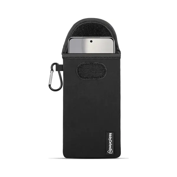 MobyDefend Hoesje - Geschikt Voor Xiaomi 15 Ultra - Neopreen Pouch Met Karabijnhaak - Insteek - Riemlus - Zwart thumbnail