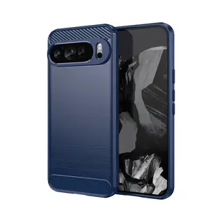 MobyDefend Hoesje - Geschikt Voor Google Pixel 9 Pro Xl - Tpu Backcover - Geborstelde Metaal & Carbon-Look - Blauw