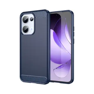 MobyDefend Hoesje - Geschikt Voor Oppo Reno13 - Tpu Backcover - Geborstelde Metaal & Carbon-Look - Blauw