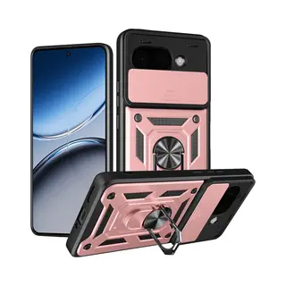 MobyDefend Hoesje - Geschikt Voor Google Pixel 9a - Pantsercase Met Draaibare Ring - Rosé