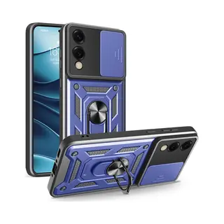 MobyDefend Hoesje - Geschikt Voor Samsung Galaxy S25 Edge - Pantsercase Met Draaibare Ring - Blauw