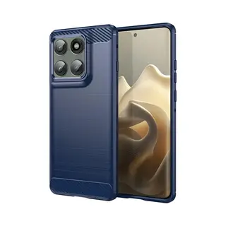 MobyDefend Hoesje - Geschikt Voor Motorola Edge 60 Pro - Tpu Backcover - Geborstelde Metaal & Carbon-Look - Blauw