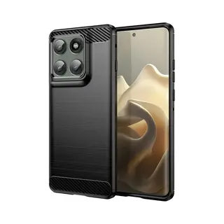 MobyDefend Hoesje - Geschikt Voor Motorola Edge 60 Pro - Tpu Backcover - Geborstelde Metaal & Carbon-Look - Zwart