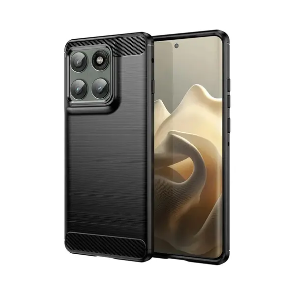MobyDefend Hoesje - Geschikt Voor Motorola Edge 60 Pro - Tpu Backcover - Geborstelde Metaal & Carbon-Look - Zwart thumbnail