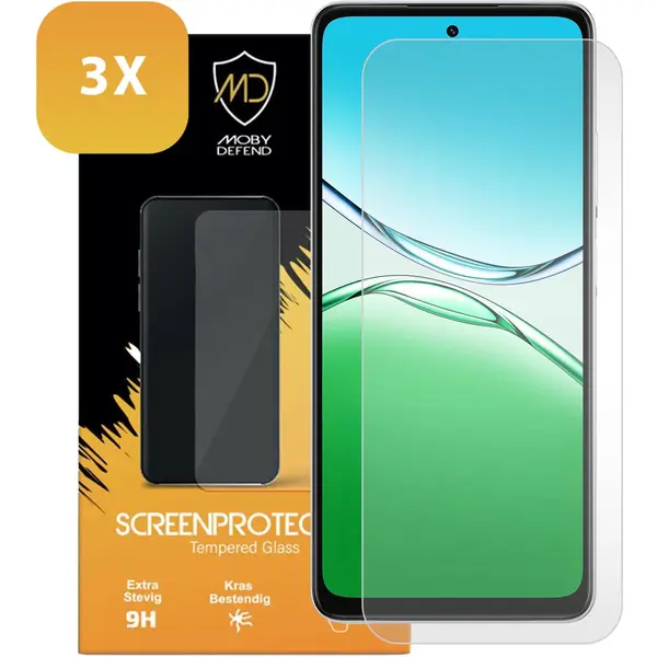 3-Pack MobyDefend Screenprotectors - Geschikt Voor Oppo A5 5G Case-Friendly Screensavers - Gehard Glas thumbnail