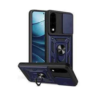MobyDefend Hoesje - Geschikt Voor OnePlus Nord 5 - Pantsercase Met Draaibare Ring - Blauw