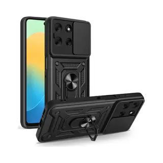 MobyDefend Hoesje - Geschikt Voor Motorola Moto G56 - Pantsercase Met Draaibare Ring - Zwart