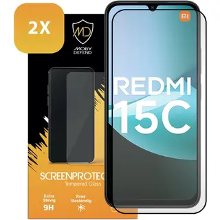 2-Pack MobyDefend Screenprotectors - Geschikt Voor Xiaomi Redmi 15C 5G - Screensavers Met Zwarte Randen - Gehard Glas