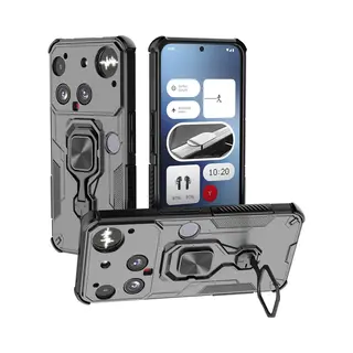 MobyDefend Hoesje - Geschikt Voor Nothing Phone (3) - Dubbelgelaagde Pantsercase Met Standaard - Zwart