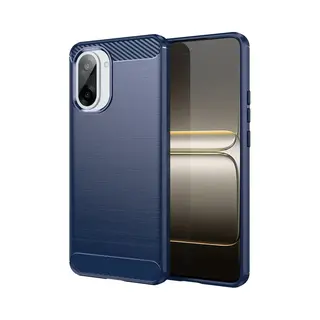 MobyDefend Hoesje - Geschikt Voor OnePlus Nord Ce 5 - Tpu Backcover - Geborstelde Metaal & Carbon-Look - Blauw