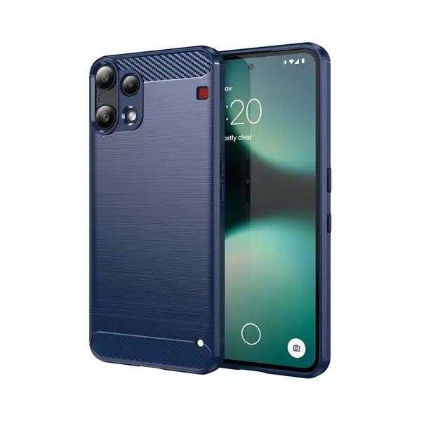 MobyDefend Hoesje - Geschikt Voor Nothing Phone (3a) Lite - Tpu Backcover - Geborstelde Metaal & Carbon-Look - Blauw thumbnail