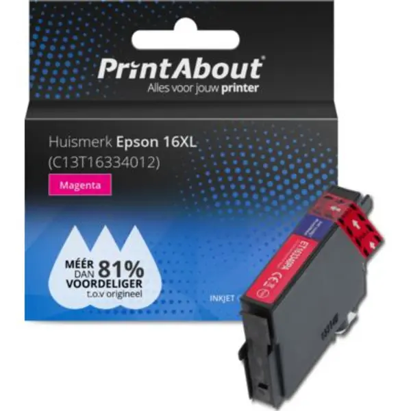 PrintAbout Huismerk Epson 16XL (C13T16334012) Inktcartridge Magenta Hoge capaciteit thumbnail