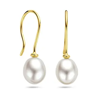 Marie, Oorbellen, Celeste Overhangers Parel French Hook - Gold, (14 Karaat Geelgoud)