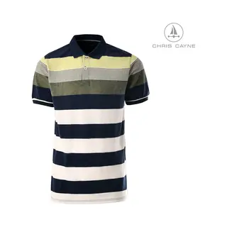 Chris Cayne Heren Polo Shirt - Xl - Blauw/groen/offwhite - Poloshirt Korte Mouw - Gestreept - Pique - Streeppatroon