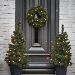 Black Box Trees Glendon Set Van 2 Kerstbomen En 1 Krans Met Led Verlichting - Groen