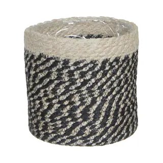 Mica Decorations Plantenmand - Naturel Met Zwart - Rotan - 16 Cm - Met Plastic Binnenkant