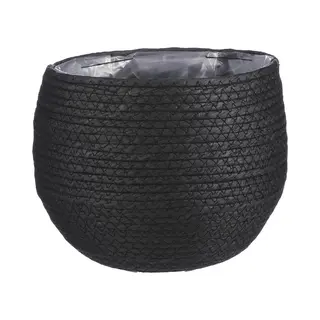 Mica Decorations Bloempot - Rotan - Zwart - Jute - 22 X 19 Cm - Met Plastic Binnenkant