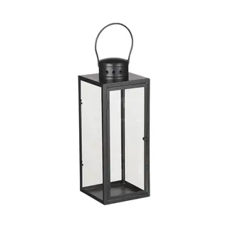 Mica Decorations Arzilla Lantaarn - L14 X B13 X H35 Cm - Modern Design Met Glazen Zijkanten - Zwart