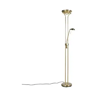 Qazqa Diva - Moderne Dimbare Led Vloerlamp | Staande Lamp Met Dimmer Met Leeslamp - 2 Lichts - H 1800 Mm - Goud/messing - Woonkamer | Slaapkamer |