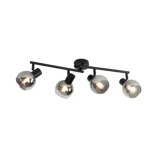 Qazqa - Indoor Art Deco Ceiling Lamp | Ceiling Flush Light Black With Smoke Glass 4-Light - Vidro - Art Deco - Suitable For Led E14 | 4 Light - Glass