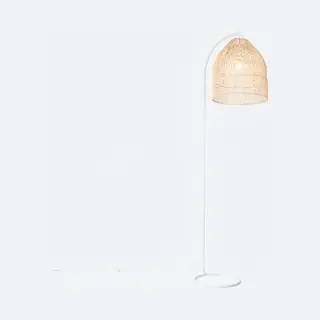 Qazqa Land Stehlampe Weiß Mit Rattan - Sam