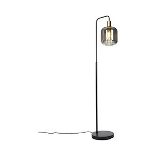 Qazqa Design-stehleuchte Schwarz Mit Gold Und Rauchglas – Zuzanna