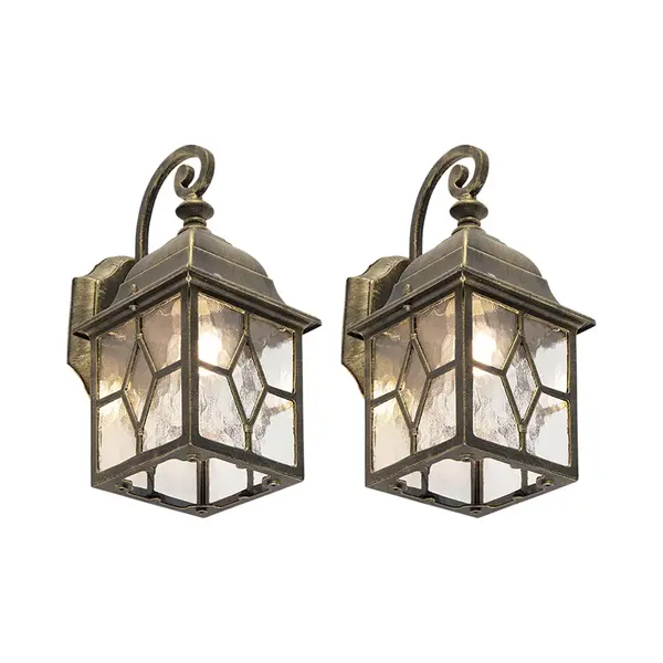 Qazqa - Landhaus I Vintage Set Mit 2 Romantischen Außen Wandlaternen Aus Bronze - London I Außenbeleuchtung - Aluminium Quadratisch - Led Geeignet thumbnail