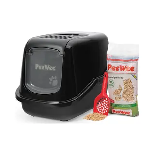 Peewee Kattenbak Systeem Ecohus Startpakket - Zwart Incl. Korrels + Schepje - 56 X 39 X 38, 5 Cm