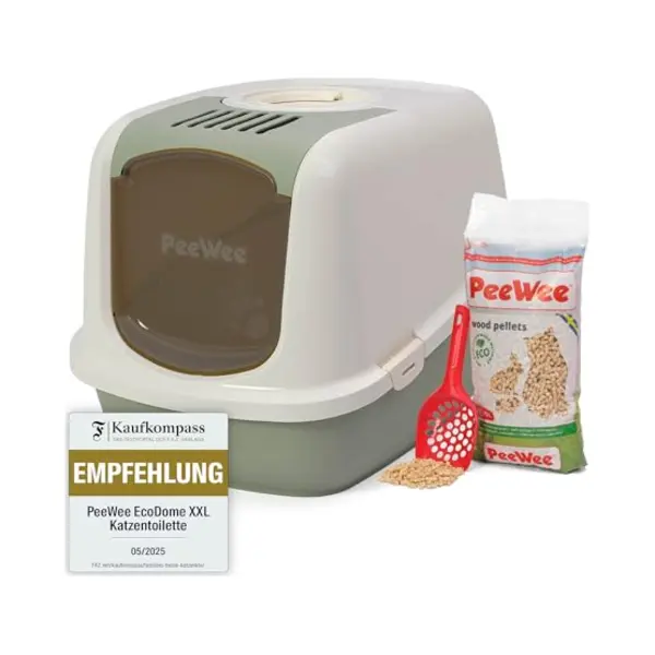 Katzentoilette Xxl PeeWee EcoDome Katzenklo Mit Haube Katzen Wc Geschlossen Inkl. 3kg Streu Holzpellets, Farbe, Salbeigrün-Creme thumbnail