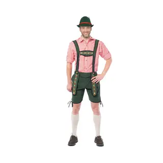 Partychimp Voordelige Korte Lederhose Man Johann Oktoberfest Heren Lederhosen Man Carnavalskleding Heren Carnaval - Maat S - Groen - Polyester