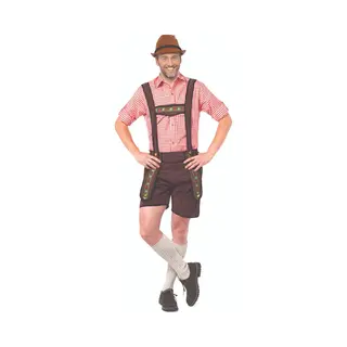 Partychimp Voordelige Korte Lederhosen Man Johann Oktoberfest Heren Lederhosen Man Carnavalskleding Heren Carnaval - Polyester - Donkerbruin - Maat