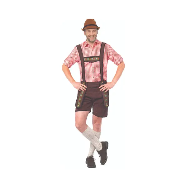 Partychimp Voordelige Korte Lederhosen Man Johann Oktoberfest Heren Lederhosen Man Carnavalskleding Heren Carnaval - Polyester - Donkerbruin - Maat thumbnail