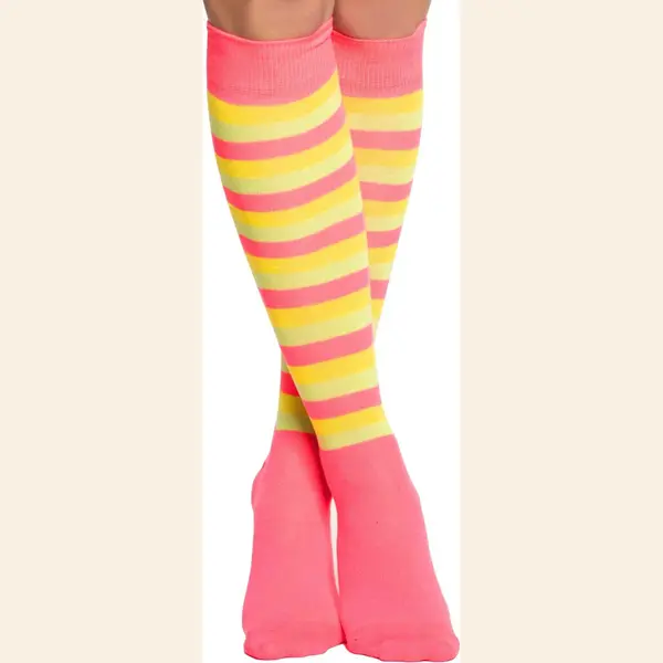 Partychimp Kniekousen Dames Carnaval Carnavalskleding Dames Carnaval Accessoires Verkleedkleren Volwassenen - Neon Roze/Geel/Groen- thumbnail