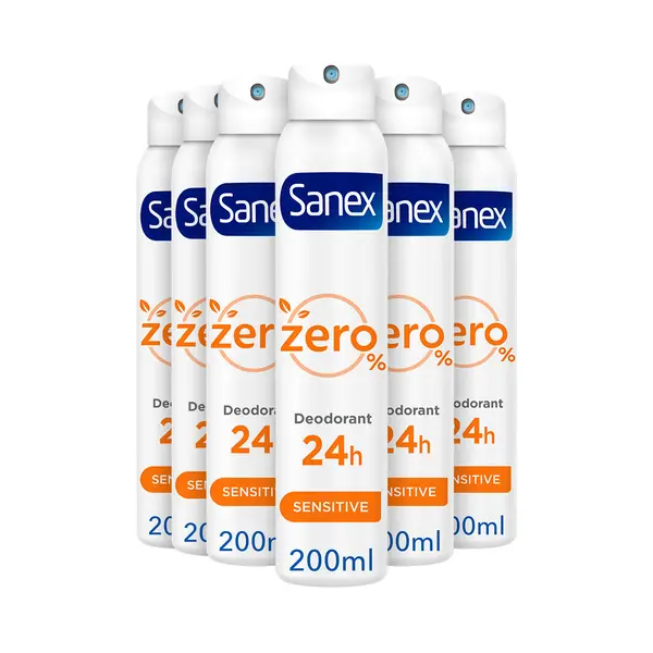 6x Sanex Deodorant Spray Zero% Sensitive Skin 200 Ml thumbnail