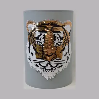ZoeZo Design - Lampenkap - Voor Tafellamp - Voor Schemerlamp - Kinderkamer - Tube - Grijs - Tijger - Glitter - Goud - Wit - Zwart - 30 X Ø 20 Cm -