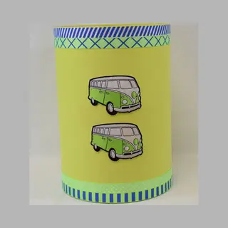 ZoeZo Design - Lampenkap - Tafellamp - Schemerlamp - Kinderkamer - Tube - Groen - Lime - Busje - Volkswagenbusje - Wit - H30 X Ø 20 Cm - E27