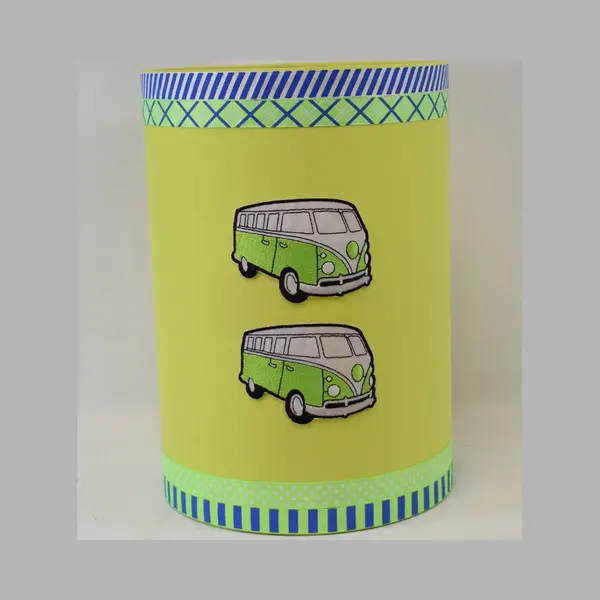 ZoeZo Design - Lampenkap - Tafellamp - Schemerlamp - Kinderkamer - Tube - Groen - Lime - Busje - Volkswagenbusje - Wit - H30 X Ø 20 Cm - E27 thumbnail