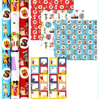 Club Van Sinterklaas Sinterklaascadeaupapier Incl. 20 Naamstickers - 3 Rollen 70 Cm X 2 Meter