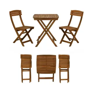 3-delige Bistroset – Inklapbare Tuintafel 2 Stoelen – Acaciahout – Teak-Look – Ruimtebesparend
