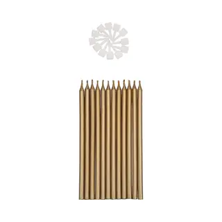 BrandNewCake® Taartkaarsjes Met Houders - Lang Goud - 12 Stuks - Verjaardagskaarsjes