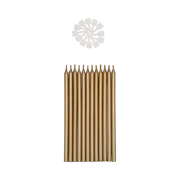 BrandNewCake® Taartkaarsjes Met Houders - Lang Goud - 12 Stuks - Verjaardagskaarsjes thumbnail