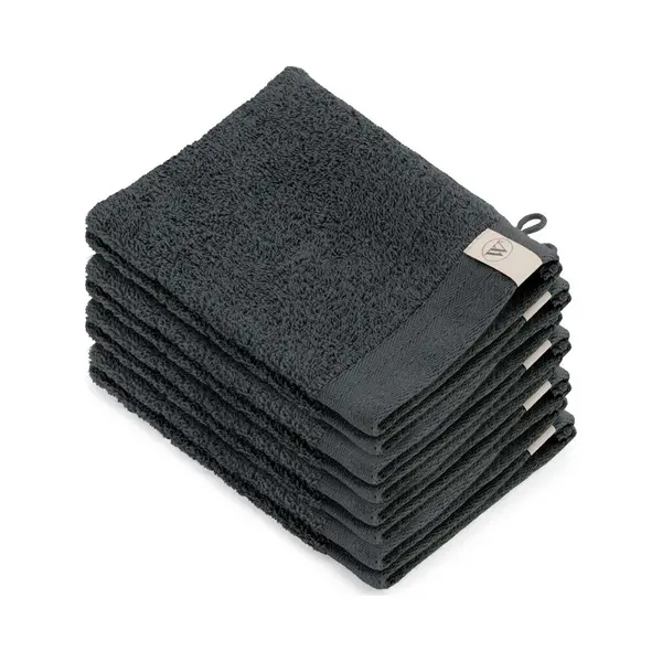 Walra Washandjes 8 Stuks - 8x 16x21 - 100% Katoenen Washand Met Ophanglusje En Luxe Brede Boord - Antraciet thumbnail