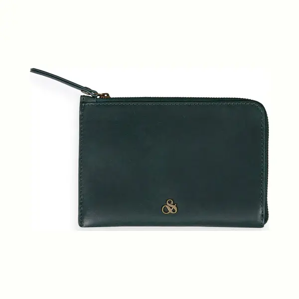 Scotch & Soda Leren Kaarthoes Identiteitskaarthoesje Zip Travel Wallet Preppy Green Donkergroen thumbnail