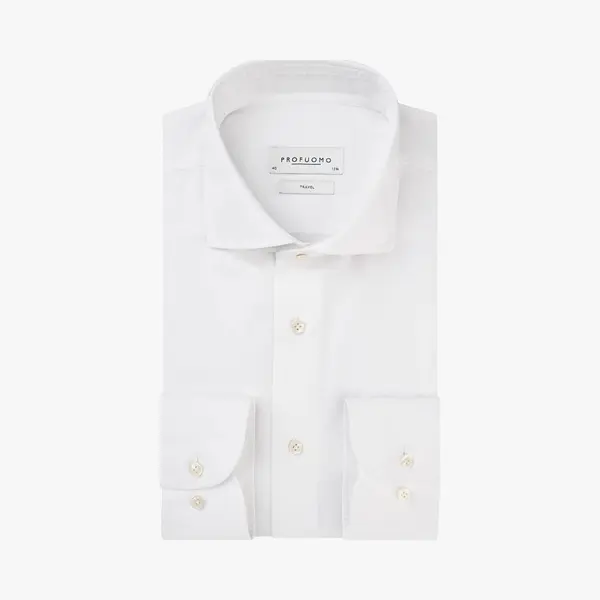 Profuomo Sky Blue Travel Overhemd Wit, Effen thumbnail