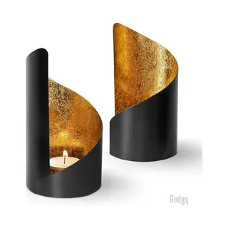 Gadgy Candle Holder Set Of 2, Candles Lanterns, Decorative Lantern, Home Decoration Tealight Holders Living Room, Black & Gold Candles & Holders