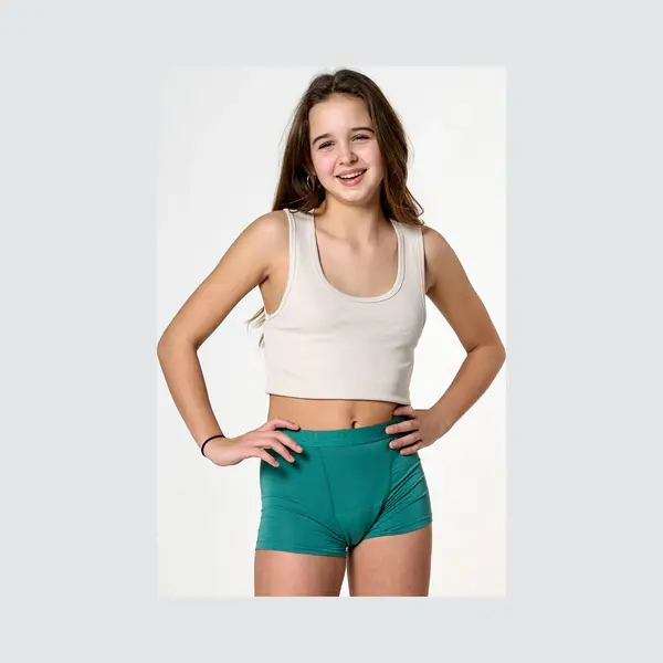 moodies period undies Moodies Menstruatie Ondergoed Tiener - Bamboe Boyshort - Gemiddeld-zwaar Kruisje - Maat 140/146 (Xxs) - Groen thumbnail